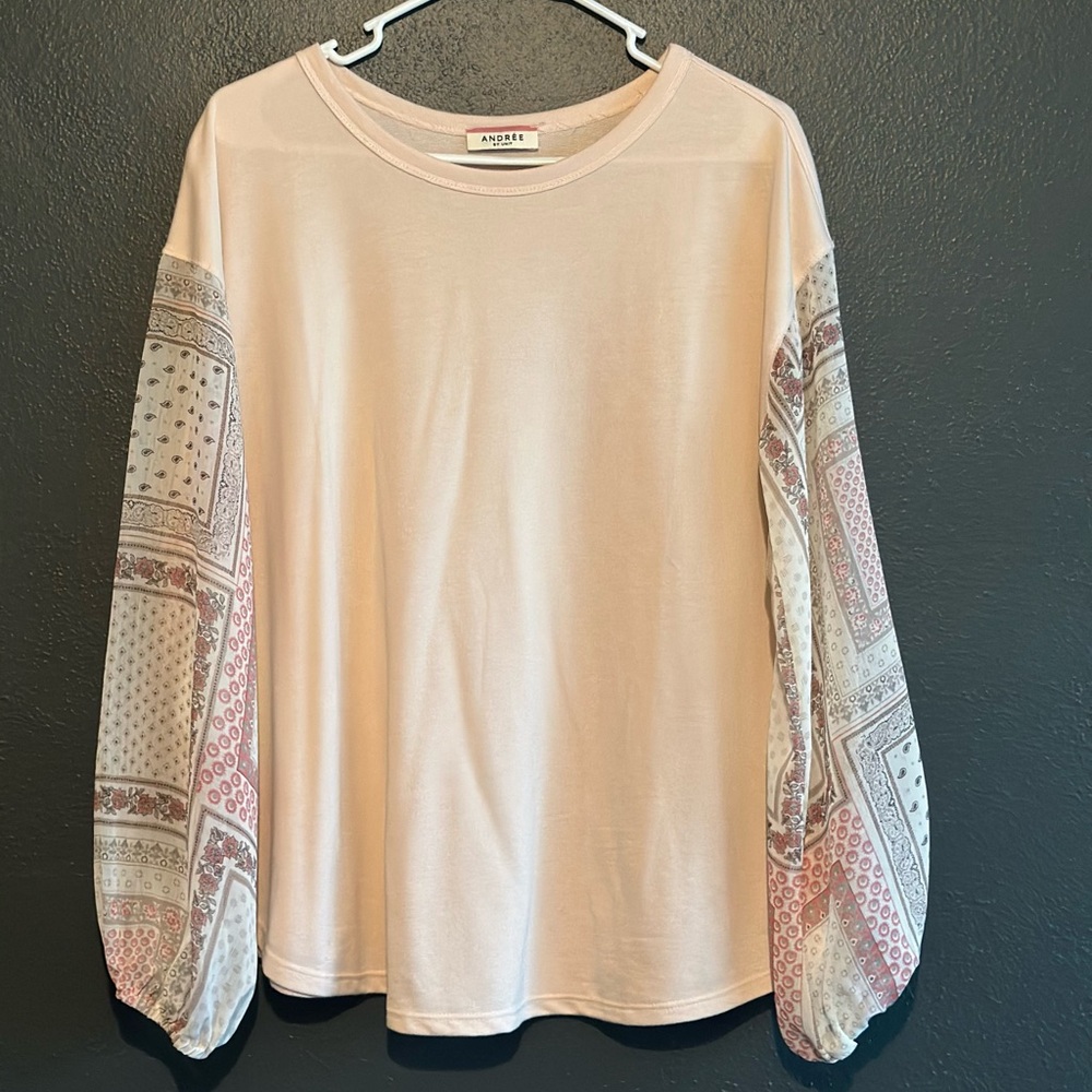 Andree Pink Sweater with Sheer Patterned Sleeves